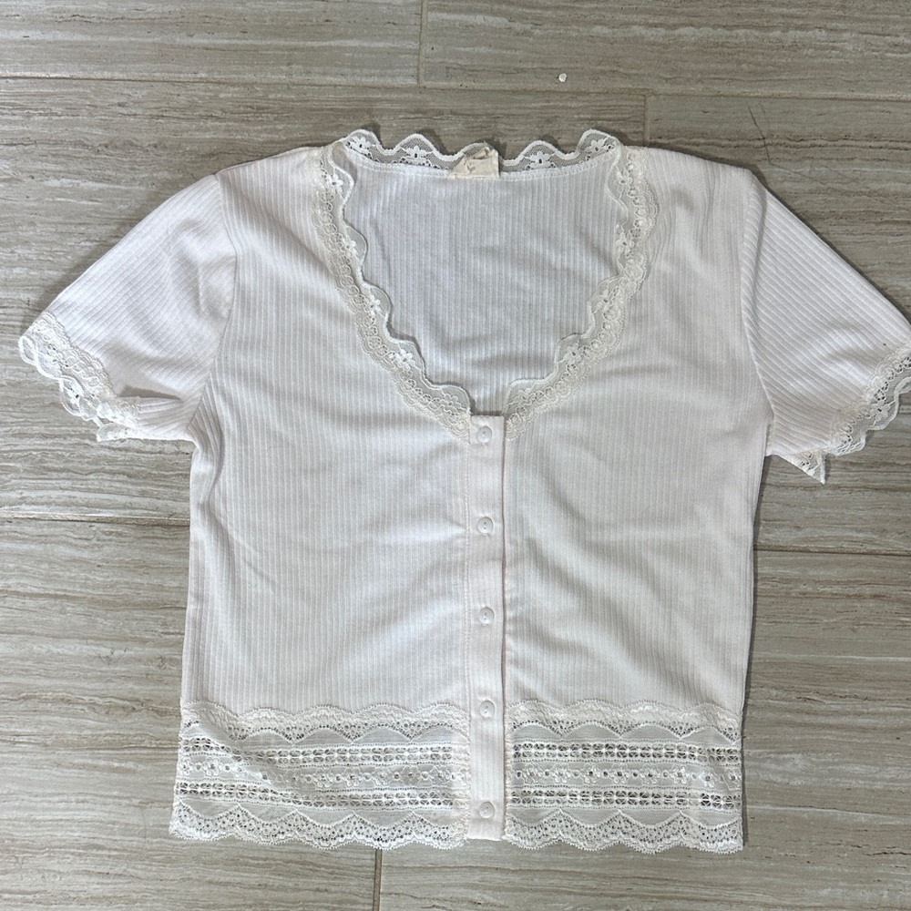 Caution To The Wind White Lace Button-Up Blouse